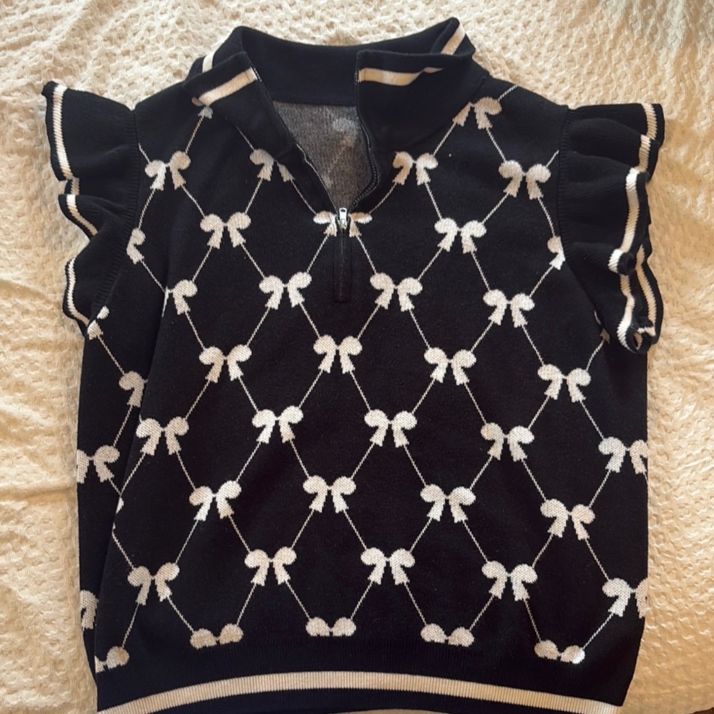 Black and White Bow Patterned Sweater Vest